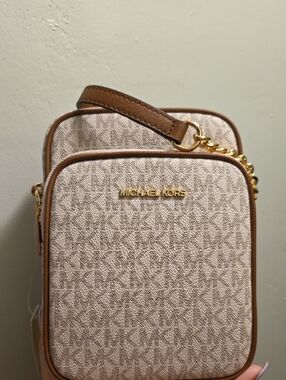 Michael Kors Beige and Brown Signature Crossbody Bag